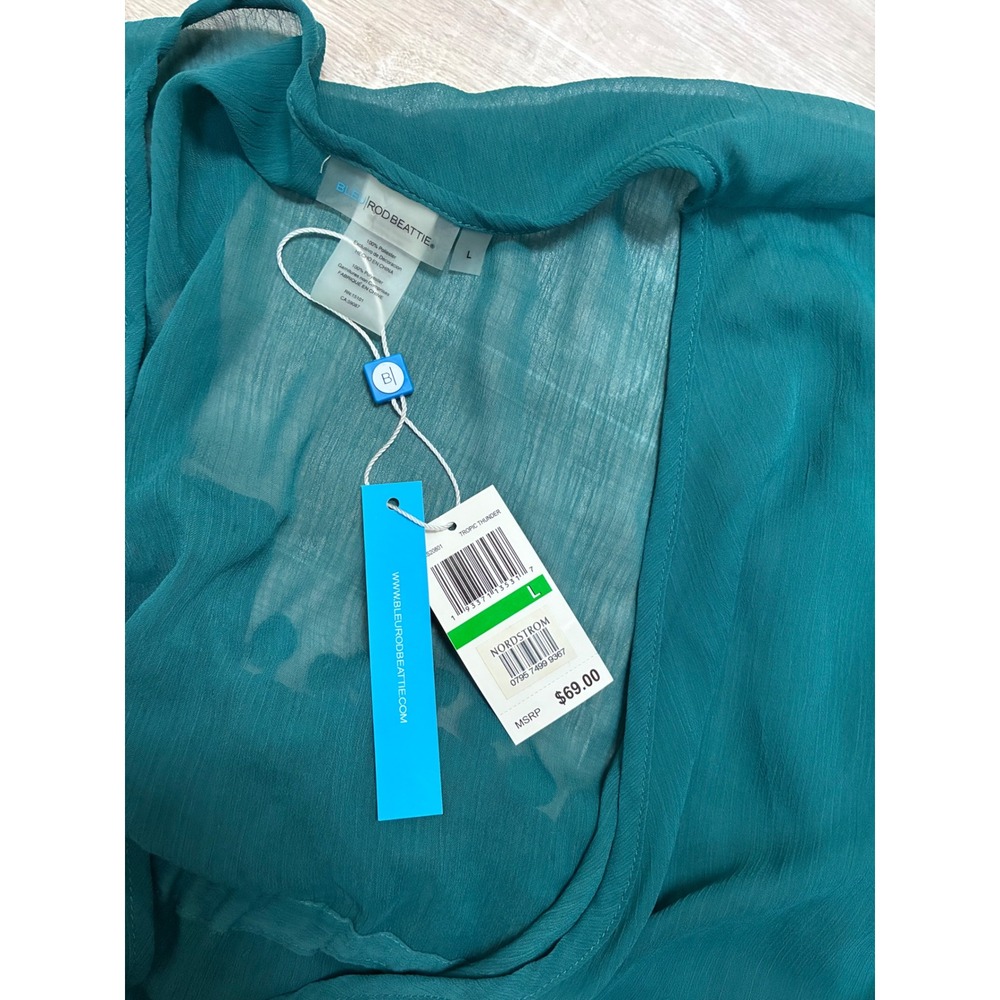 Bleu Rod Beattie Tropic Thunder Teal Pom Pom Kaftan Swim Cover Up Womens Large - Picture 2 of 4